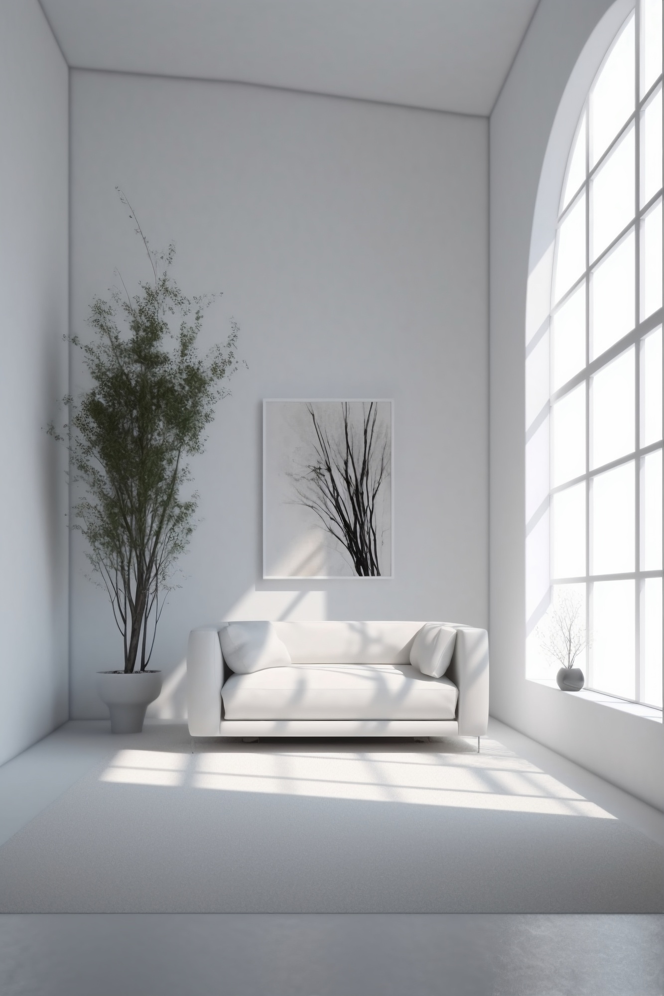 Sala de estar minimalista blanca